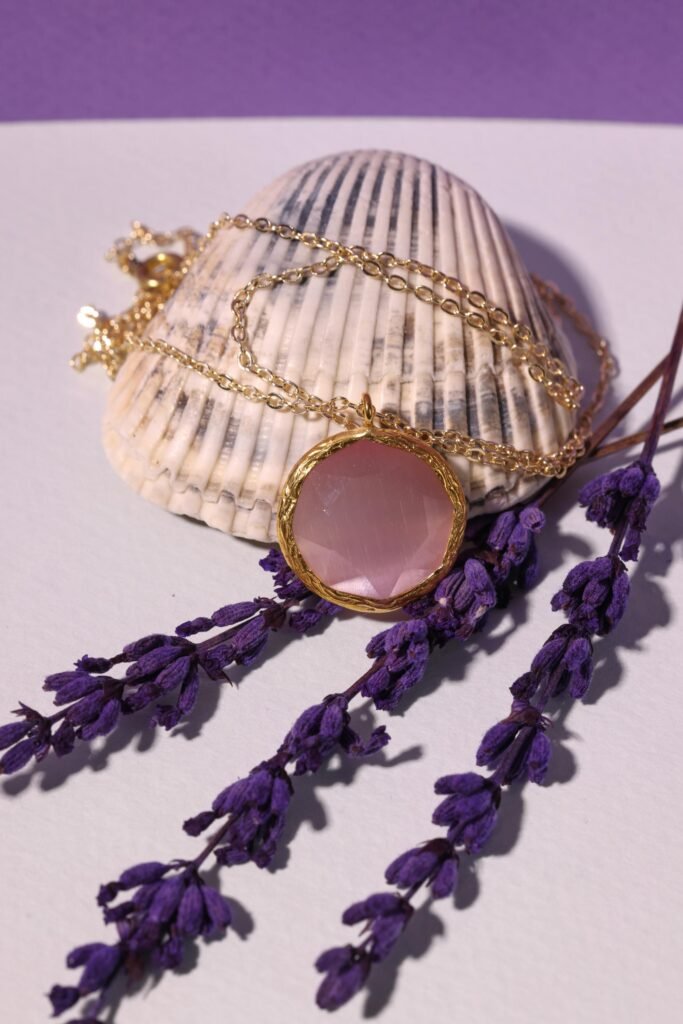 rose quartz necklace with lavender